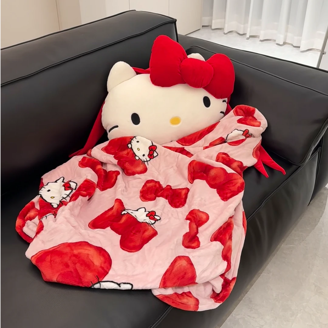 黑皮哈喽kitty抱枕沙发椅子靠枕宿舍睡觉办公室KT毛毯二合一
