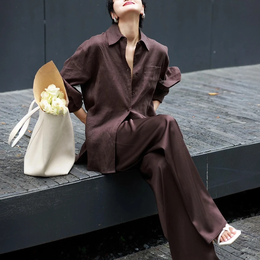 老钱风棉麻套装女秋季简约松弛感防晒亚麻衬衫休闲裤高级感两件套