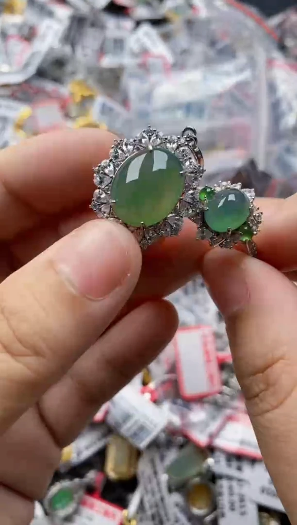 翡翠戒指银S925镶嵌5555---2