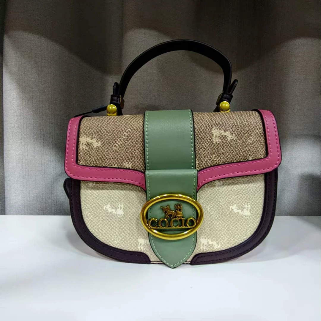 2025轻奢拼色马鞍包高级感真皮手提包GP1