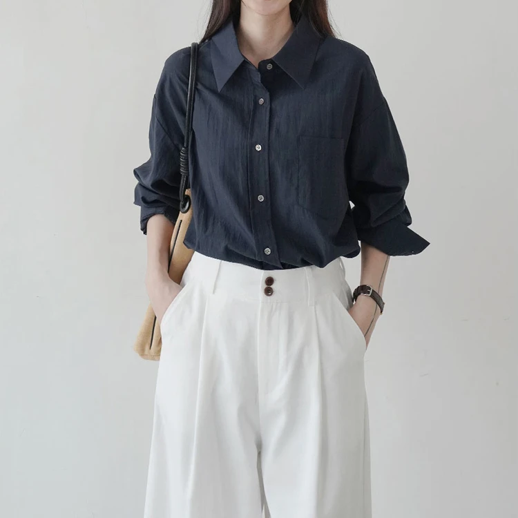Mandsibil曼德西比利外穿内搭长袖翻领宽松极简风法式白衬衫上衣