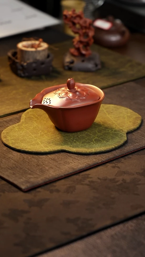 茶壶紫砂荷叶莲华手抓壶