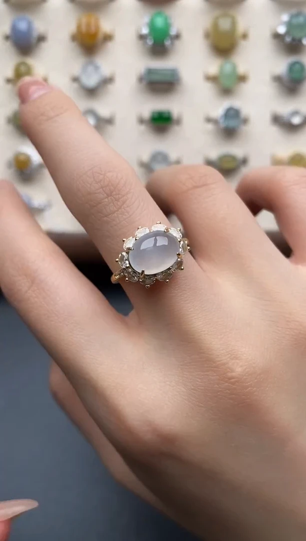 银S925镶嵌戒指翡翠一物一证一礼盒