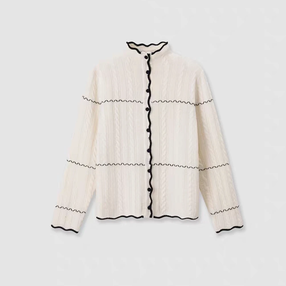 秋冬新款内搭撞色撞线麻花毛衣针织衫-ER7281