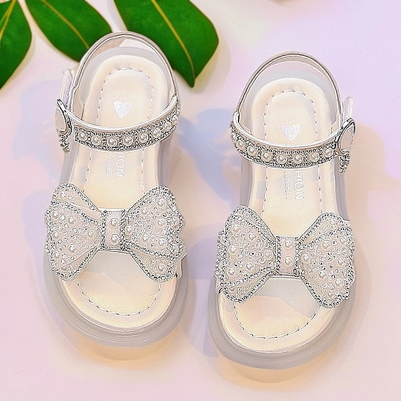 新款女童凉鞋夏季蝴蝶结小女孩儿童凉鞋小学生公主鞋软底儿童鞋子