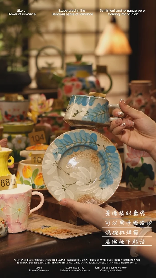 陶瓷景德镇高温手绘釉下彩设计师款式