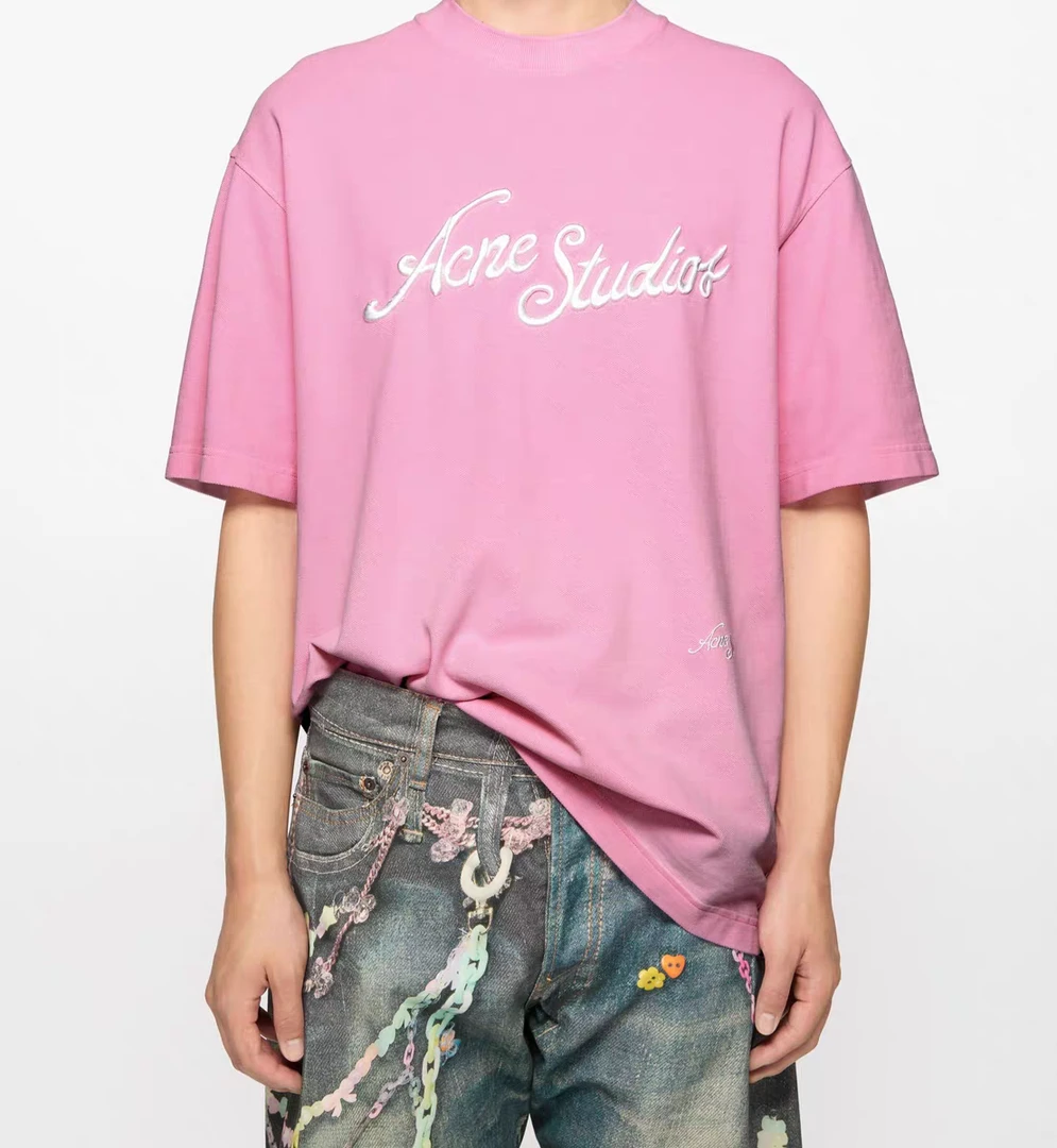 高版本AC风格2025新款3D刺绣3d立体字母徽标男女情侣宽松短袖T恤