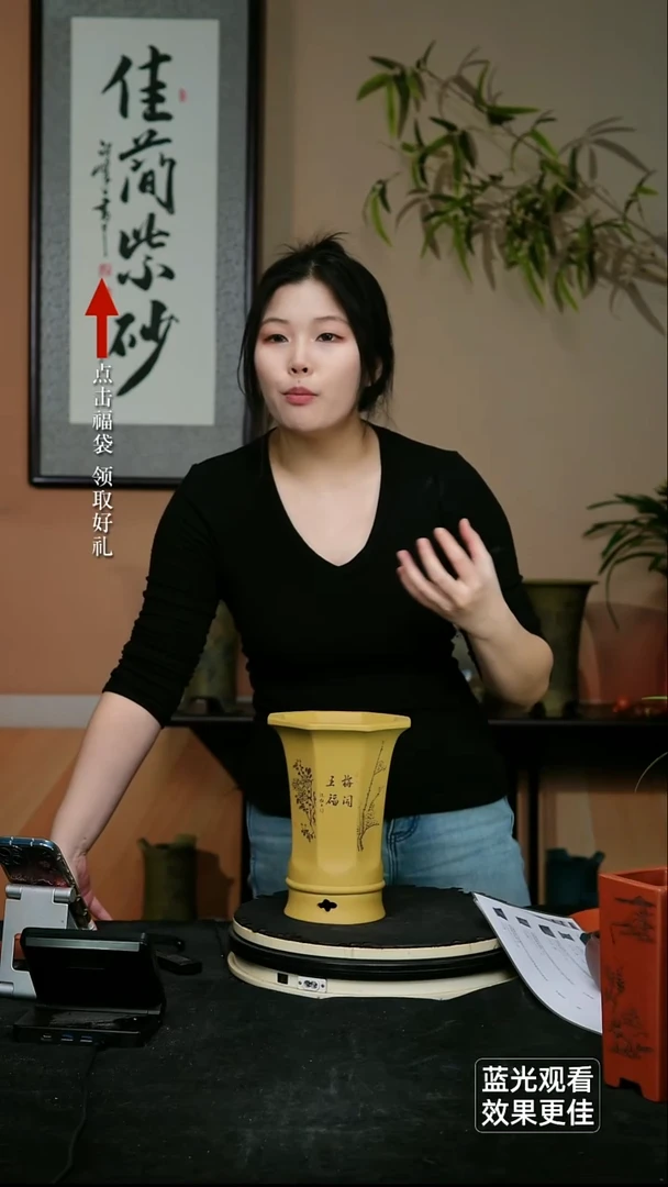 紫砂花盆紫砂花盆段泥八方刻绘一只