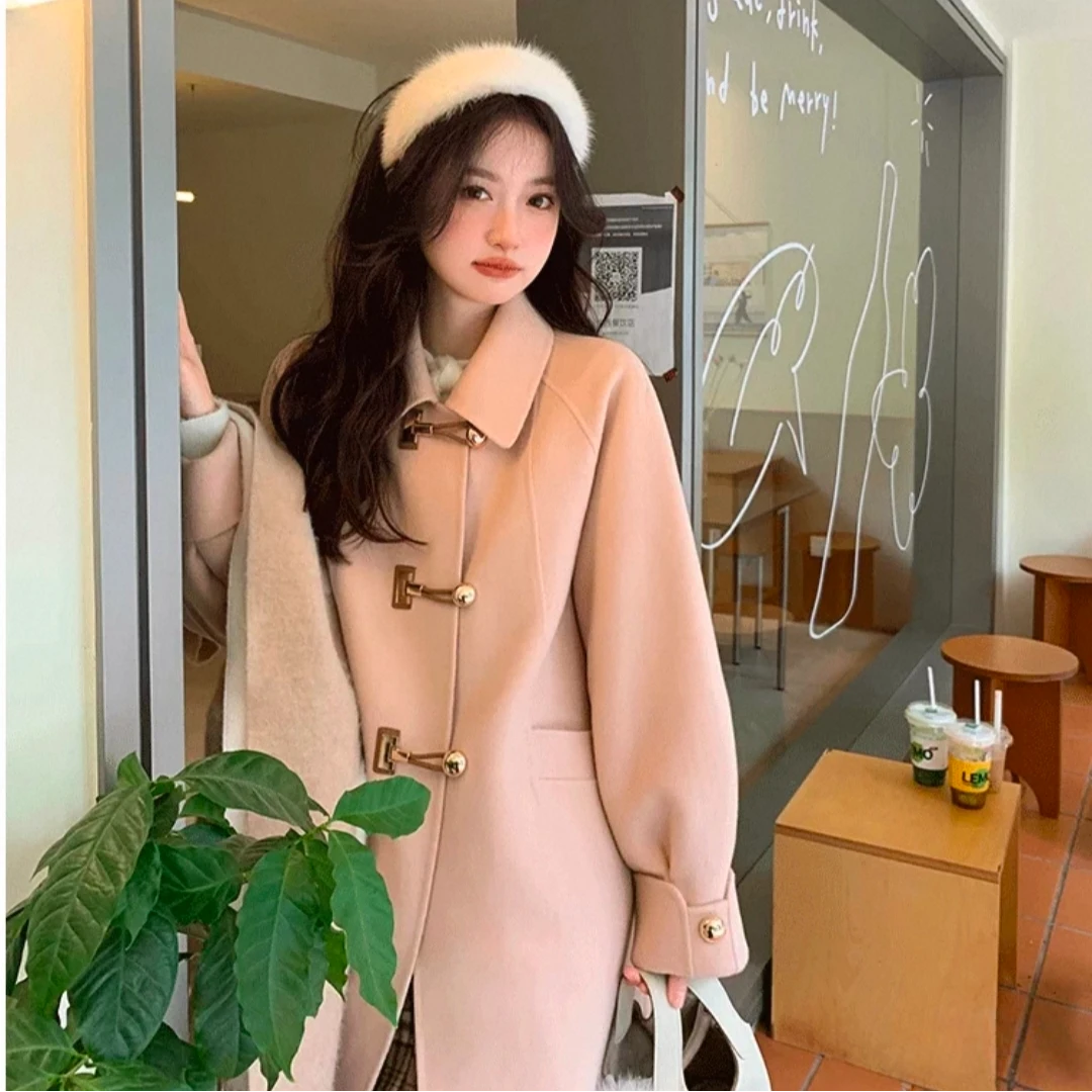 HSTYLE/韩都衣舍时尚羊毛大衣女宽松小个子毛呢秋冬外出新款外套