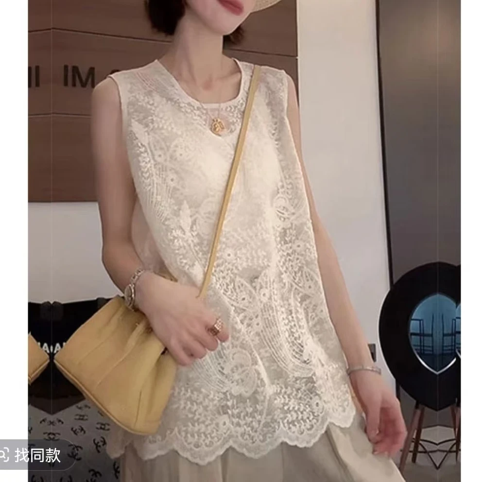 镂空提花马夹蕾丝马甲气质针织时尚夏季宽松无袖