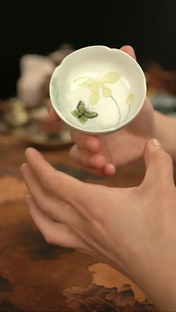 摩吉陶陶闪拍链接 手绘普洱蝴蝶杯