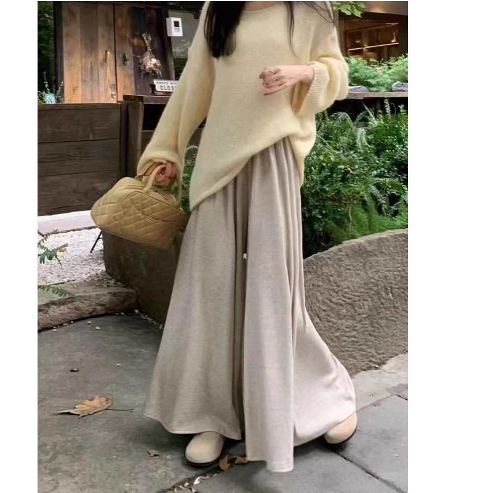 【大阔腿裙裤】秋季新款慵懒风针织百搭宽松显瘦糯米裙裤T