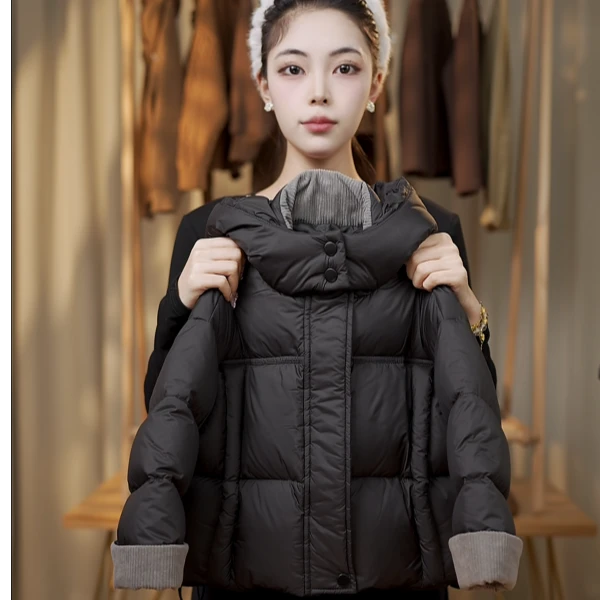 【现货】【小花生】2025款儿童韩版双倍充绒加厚连帽大朵白鸭绒羽绒服