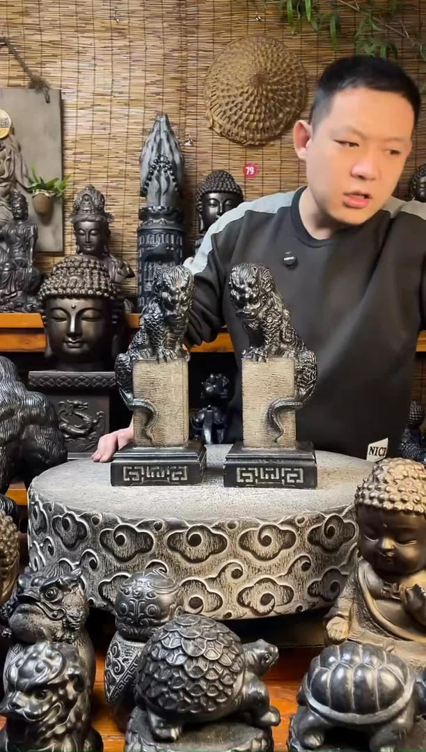 石材33吸水兽立柱一对天然青石雕刻