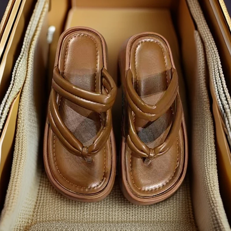 修面浅口女纯色胶粘鞋橡胶人字拖凉拖鞋小众一字拖高跟软底602-5