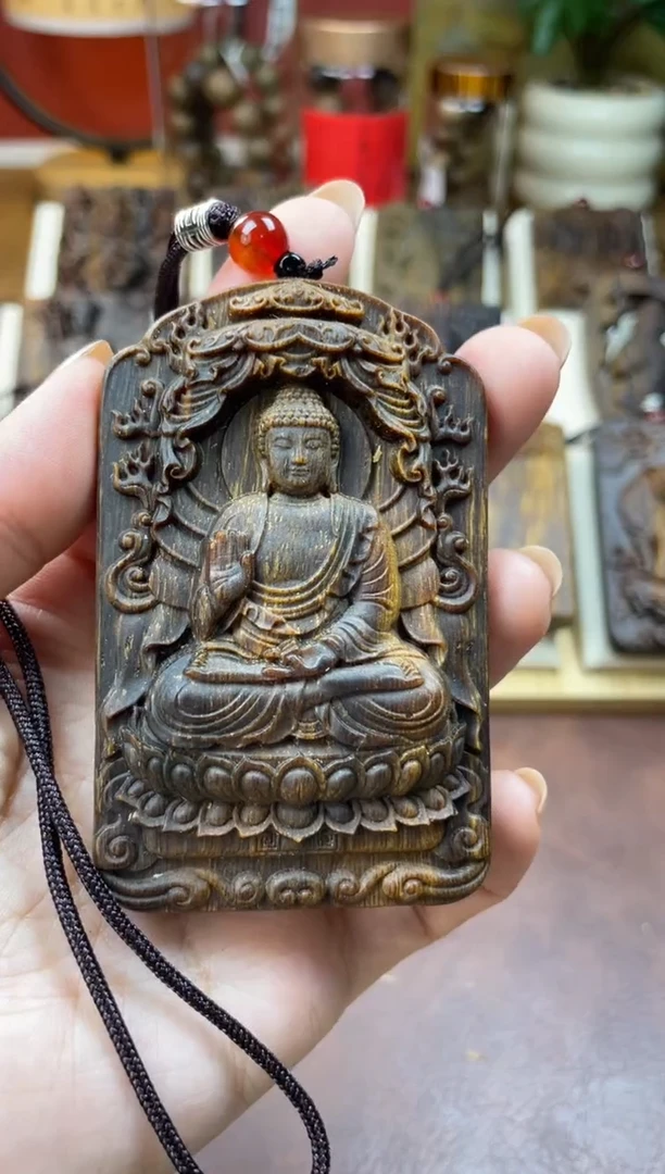 木木雕款芽庄 十二生肖守护 猪狗  阿弥托佛 8cm 送养香瓶