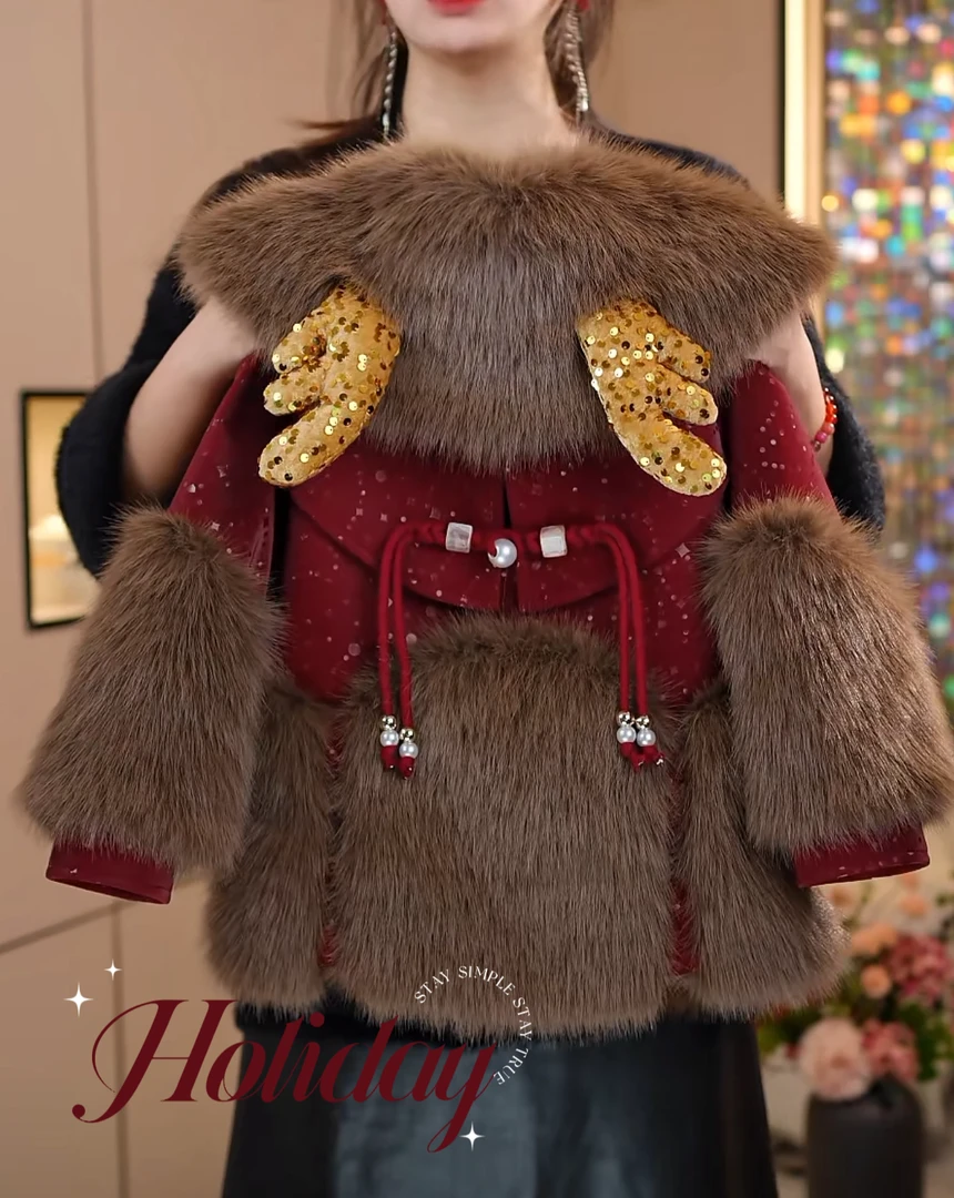 女童冬装2024新款洋气加绒加厚中长款草草外套