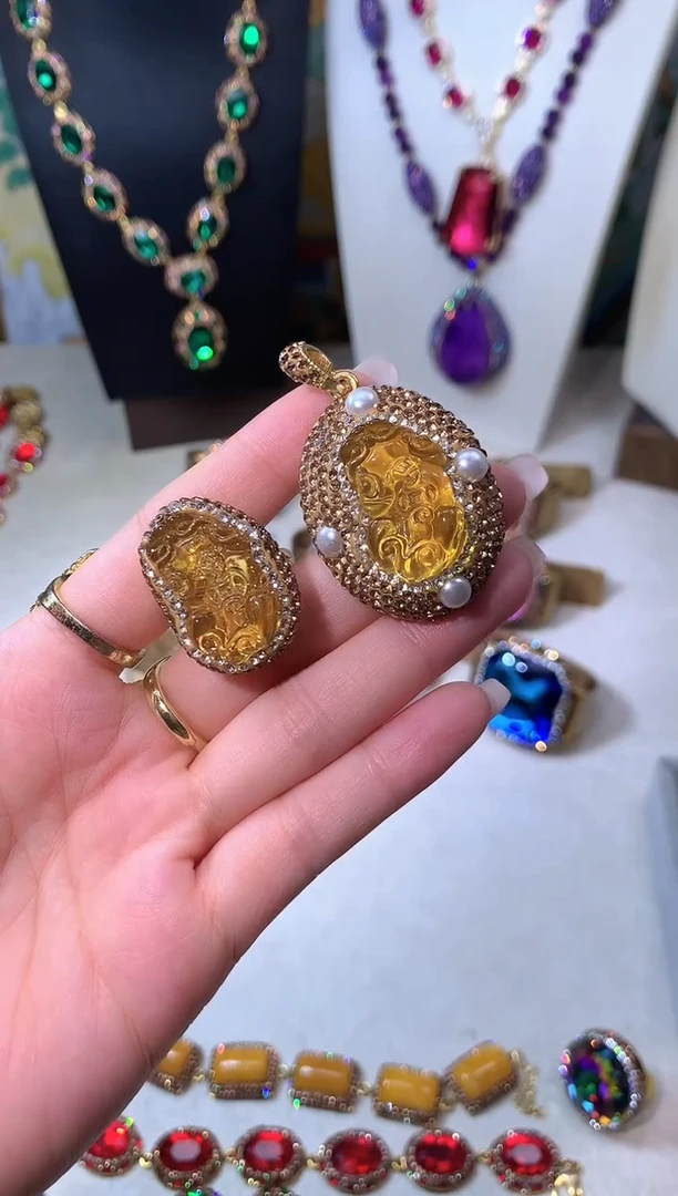 铜合金大理石黄色貔貅 吊坠戒指