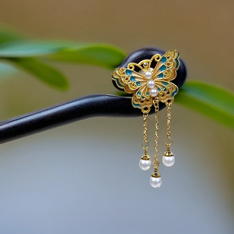 懿莘百搭复古国风古风简约日常古典发簪子蝶恋纯手工黑檀木发簪