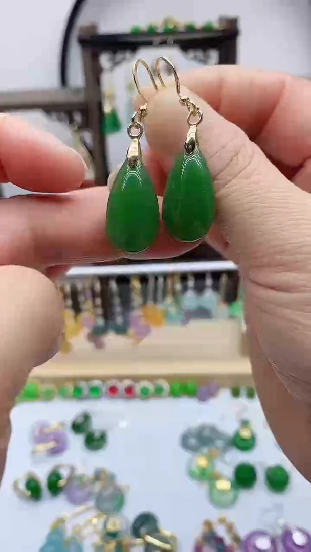 14K金镶嵌和田玉耳饰21