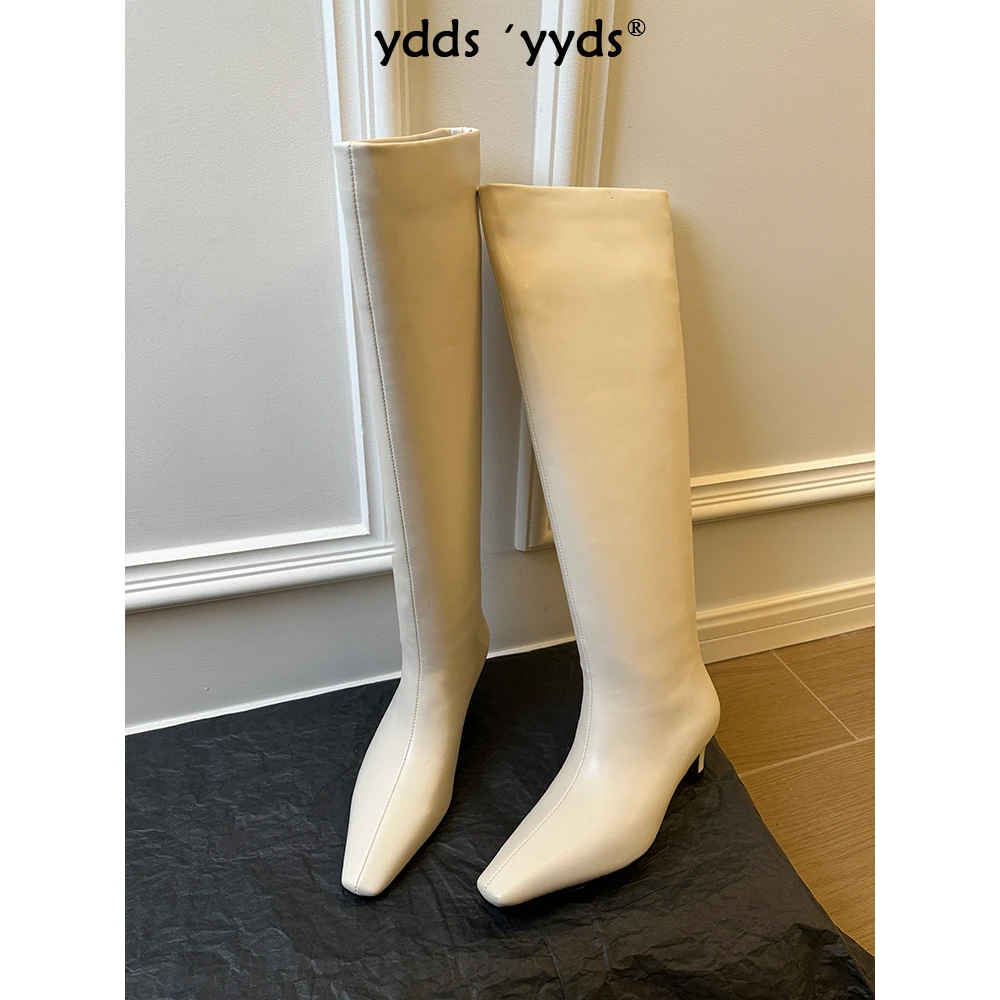 YDD/24冬季新款小众设计百搭高筒方头平口细跟低跟过膝长靴/252