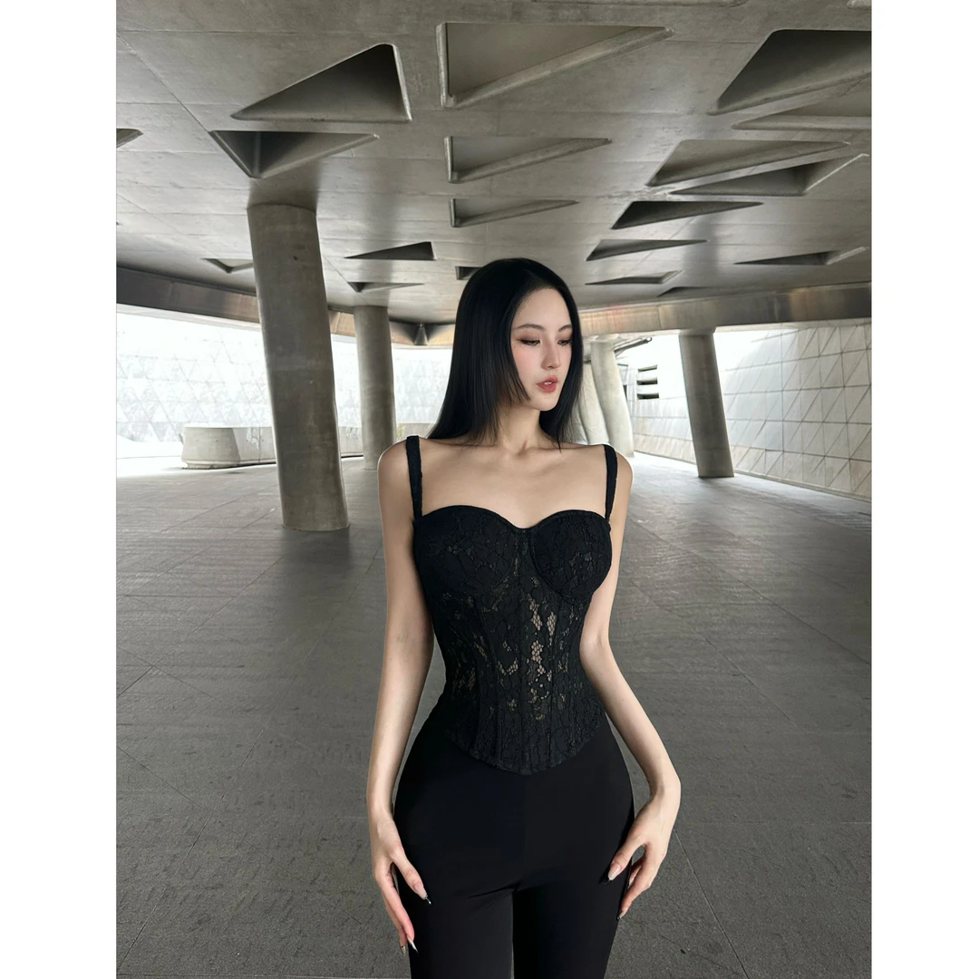 BETTER ME 蕾丝镂空定制性感立体鱼骨束身抹胸修身显瘦露肩上衣