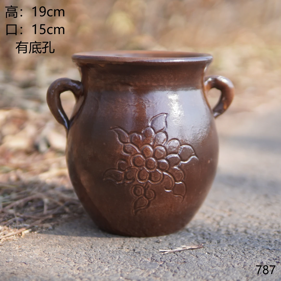 787手工复古双耳粗陶花盆透气适合多肉绿植室内装饰法师三角梅