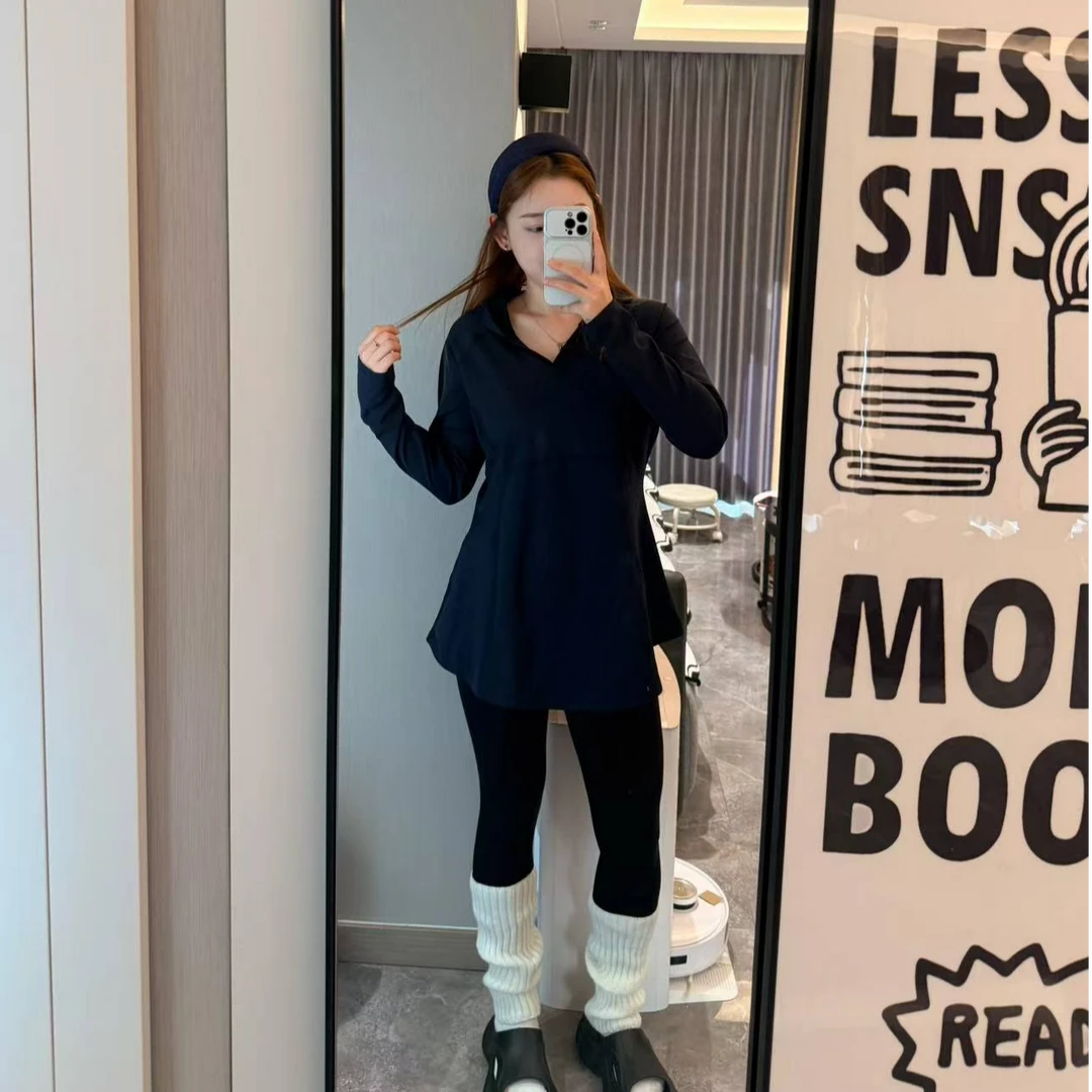 小蛮腰秋冬加绒连帽上衣女遮臀遮胯显瘦大码瑜伽服运动上衣