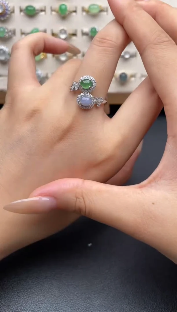 银S925镶嵌戒指翡翠一物一证一礼盒