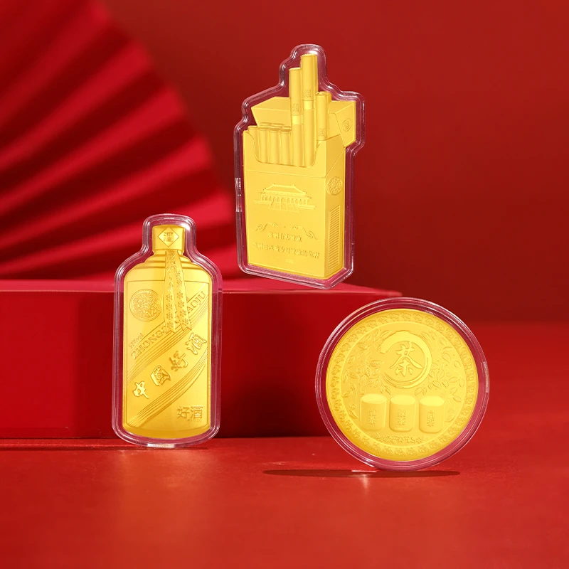 含金工艺品周金生烟酒茶含金片摆件生日节日礼物送男友送爸爸长辈
