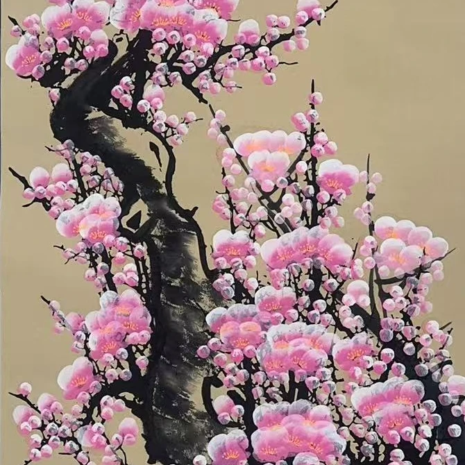 橱窗展示/齐派艺術/粉梅/宣纸国画/带证书