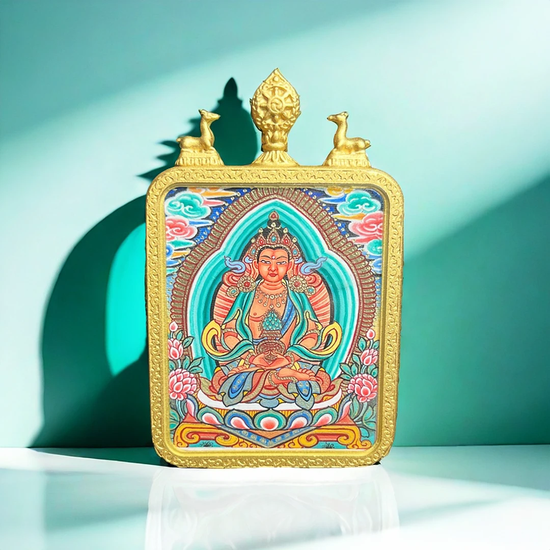 长寿佛·热贡精品唐卡吊坠4*5cm