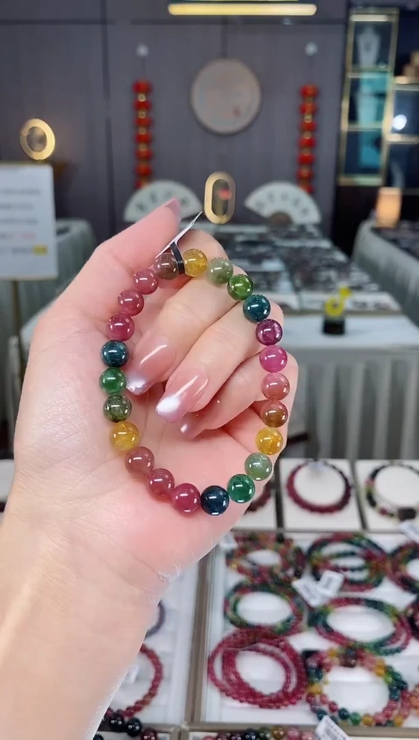 未镶嵌老矿碧玺彩虹单圈手串8mm+碧玺hon多样性发货一条
