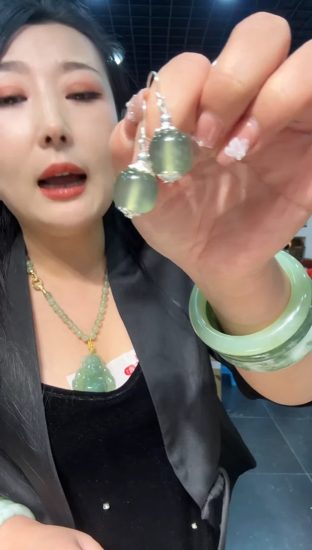 【闪购商品】岫玉耳坠银S925镶嵌180老型珠耳坠