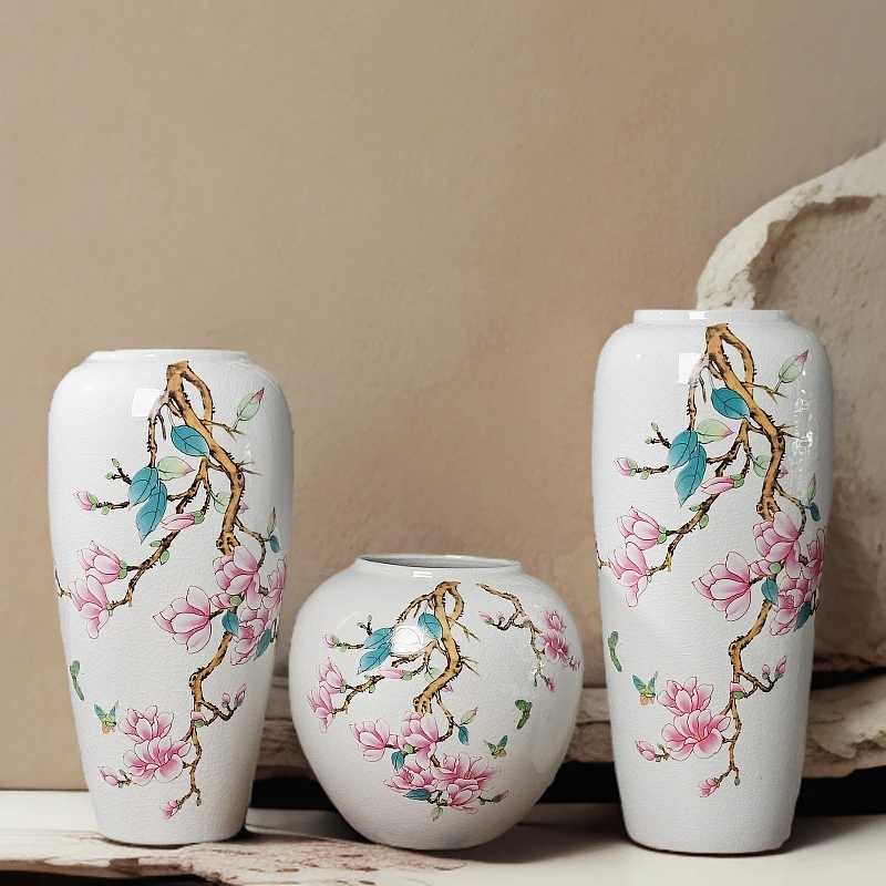 白色冰裂花瓶高颜值景德镇陶瓷可水培花瓶家居摆件客厅上档次花瓶