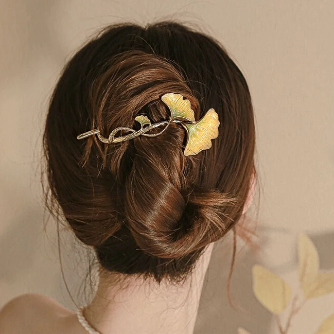 古风银杏叶一字夹发夹女后脑勺中国风抓夹高级感鲨鱼夹子头饰