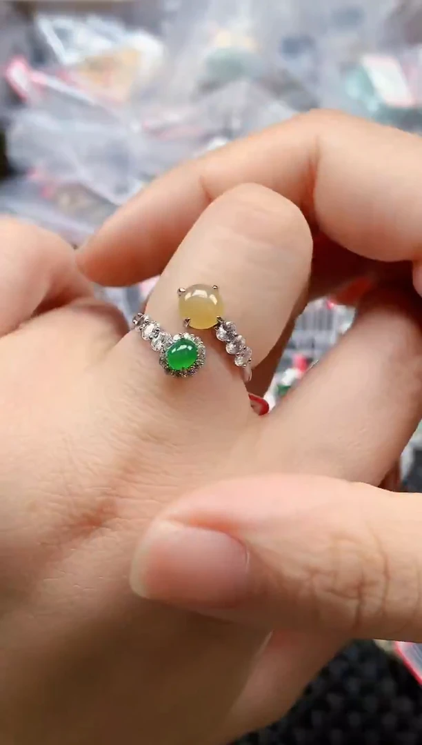 银S925镶嵌戒指翡翠天然A货缅甸翡翠