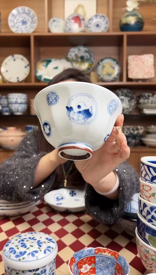【闪购商品】瓷片丸纹唐子12.5cm大平碗 2只装