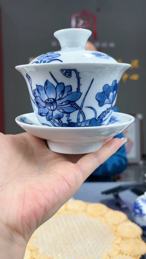 【闪购商品】官窑瓷画院449官窑瓷画院荷花三才盖碗