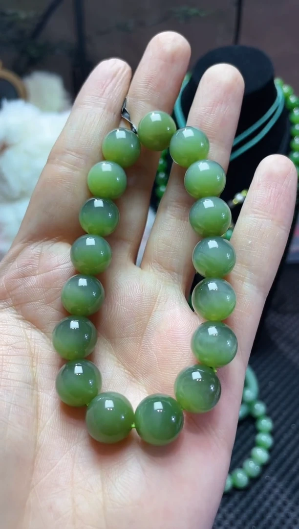 颈饰未镶嵌和田玉和田玉碧玉猫眼手串12mm福利款