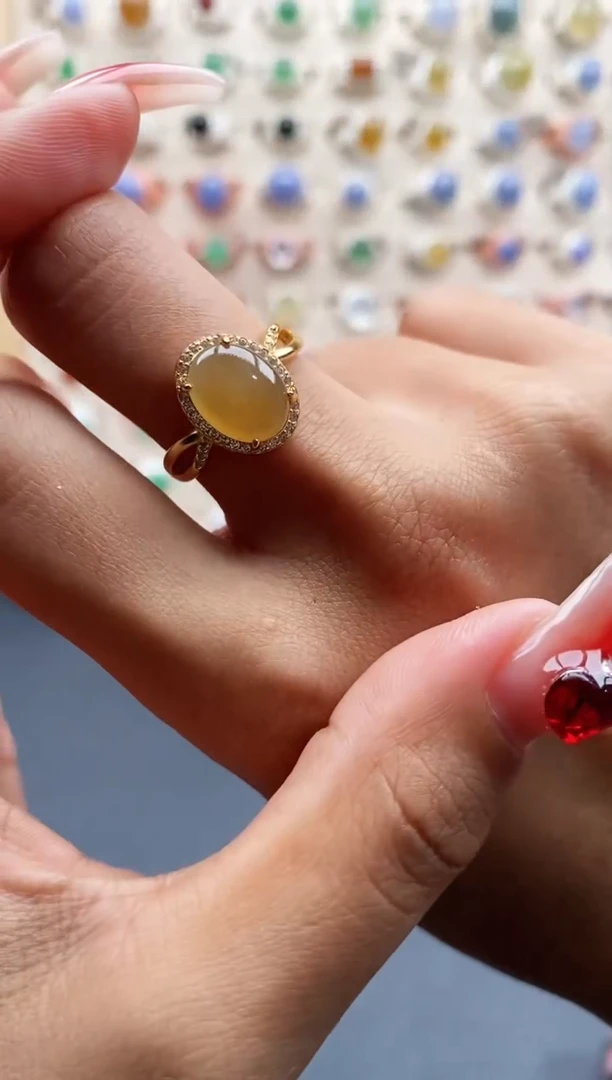 【闪购商品】翡翠戒指银S925镶嵌缅甸天然A货翡翠444 7+10