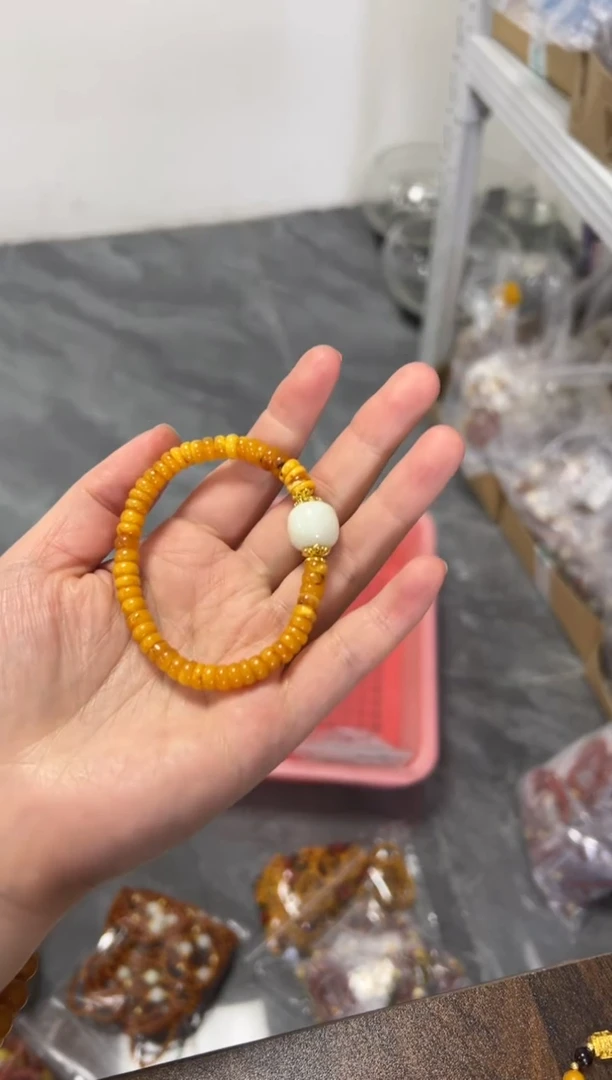 未镶嵌蜜蜡手链回流老蜜蜡和田珠手串[0662]