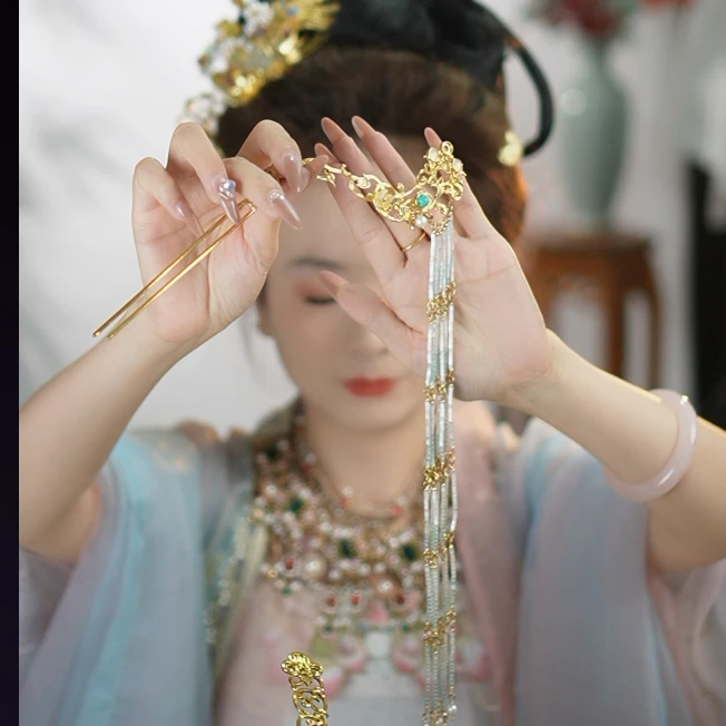 稷氏小筑   月亮流苏发簪  发簪发钗掩鬓古风发饰