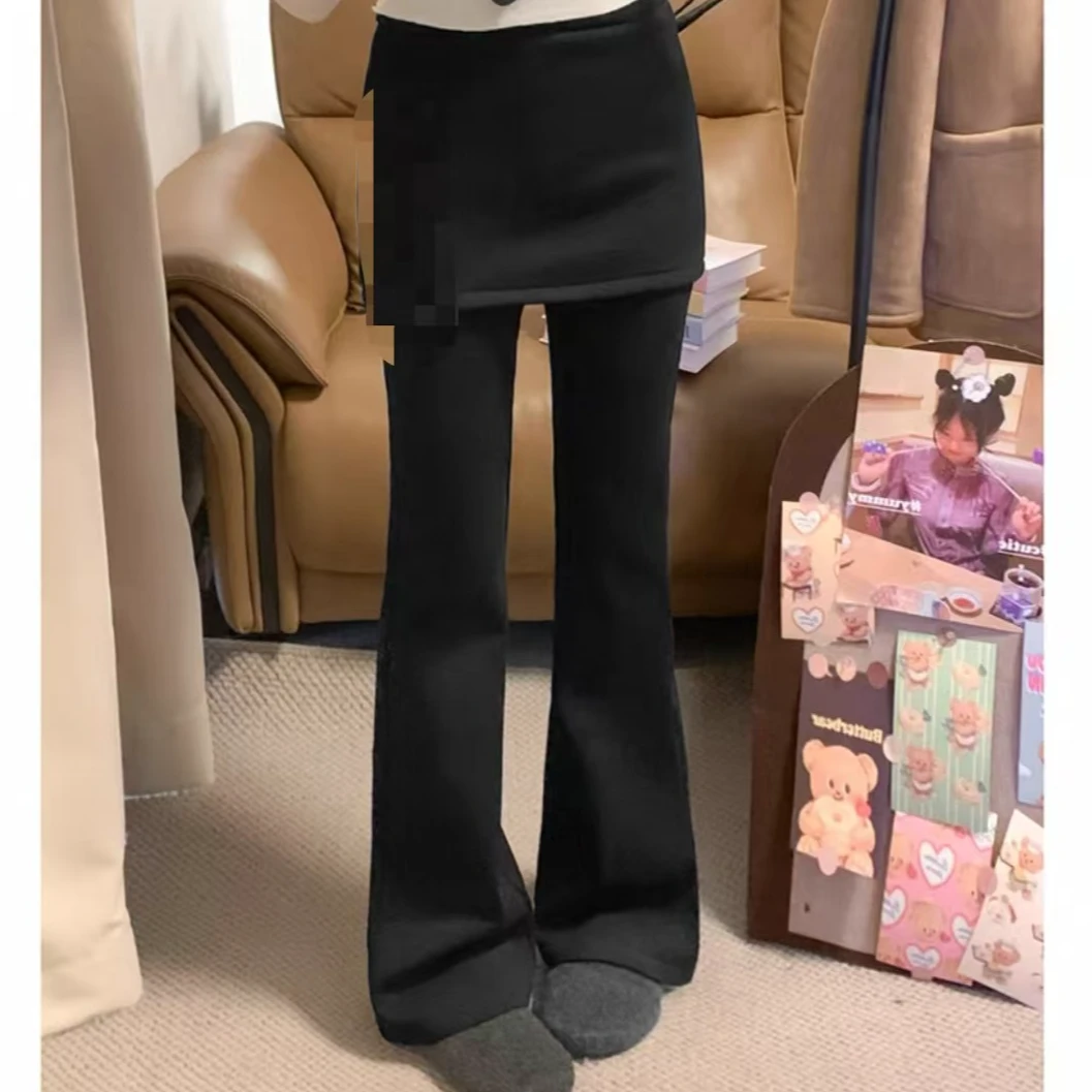 婷婷家假两件屁帘拼接微喇休闲裤女2025春季新款高腰微喇长裤潮