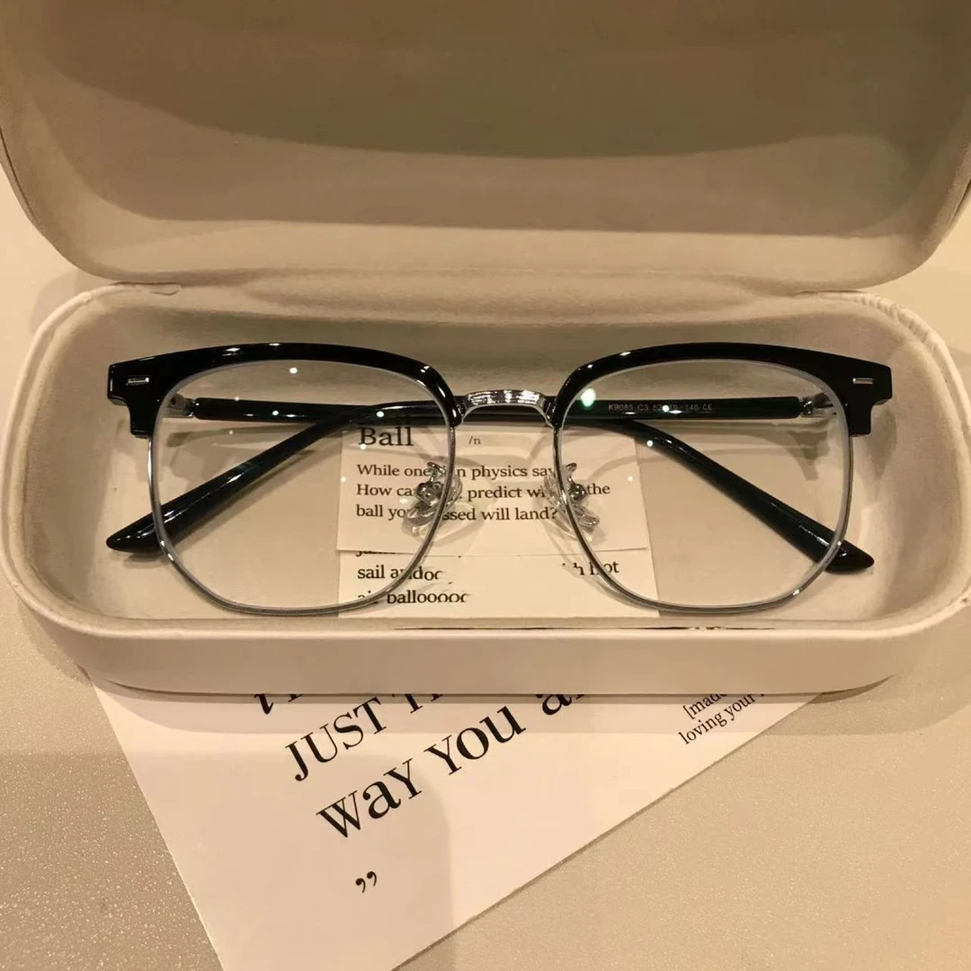 斯文痞帅半框近视眼镜男可配度数高颜值眉线框防蓝光高清平光镜架