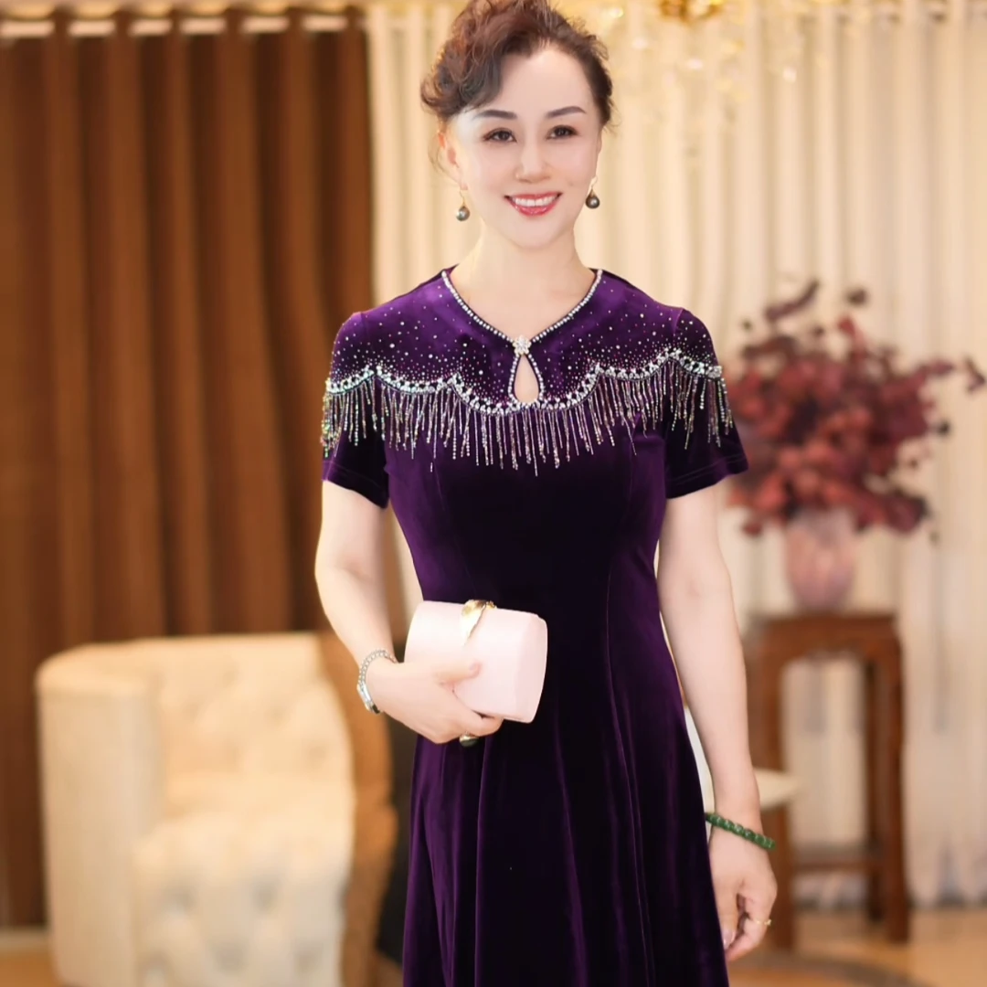 【燕子】云肩-66918新中式优雅绒感旗袍高贵显瘦修身中国风连衣裙