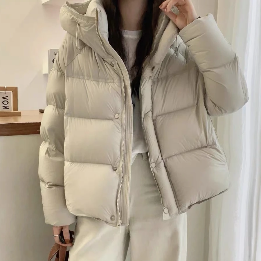 8821#云感泡芙面料新国标90白鸭绒羽绒服女冬季加厚宽松短款连帽