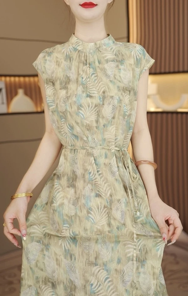 【青黛】夏日极简主义青旅提花冰感连衣裙Q8128