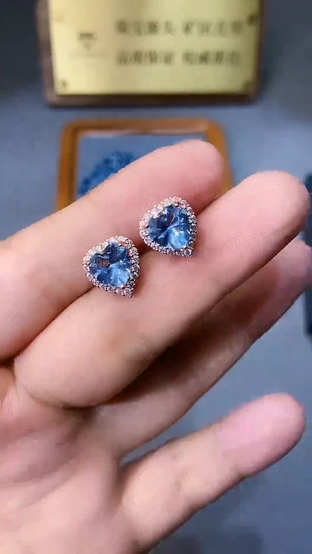 【闪购商品】海蓝宝石耳饰银S925镶嵌354