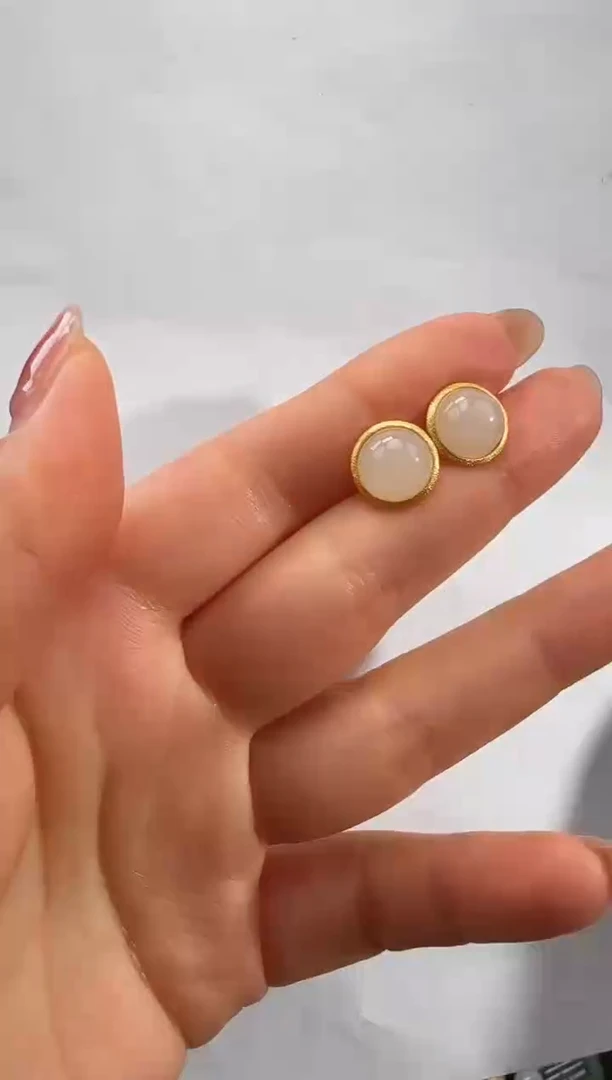 银S925镶嵌和田玉耳饰1